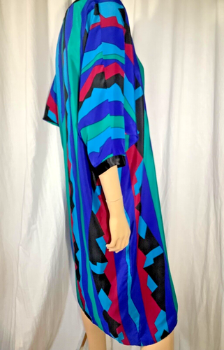 vintage Disco caftan Nightgown lounger Dress 80’s colorful Silky midi Polyester - Picture 6 of 10