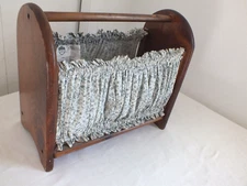 wood vtg magazine rack knitting crochet tote case gathered fabric sides Acorn Pr