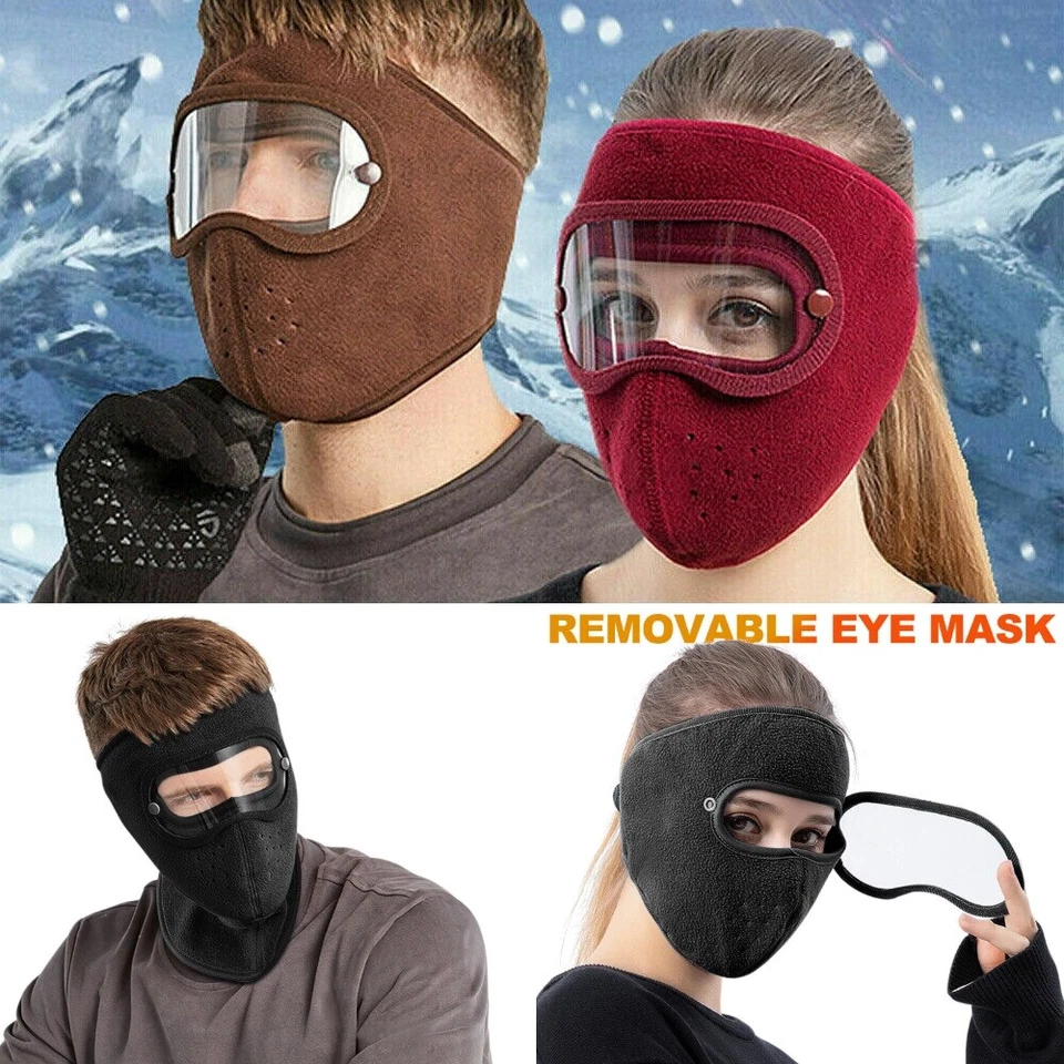 Máscara facial de pasamontañas de invierno cálida de lana con gafas antiniebla a prueba de viento gorra de calavera Foto 3 de 4