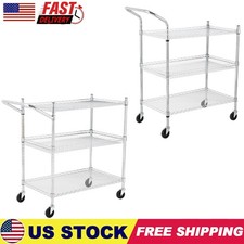 Commercial Grade Utility Cart 3 Tier Wire Rolling Cart with Wheels  Handle USA