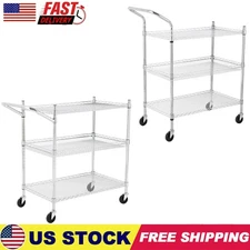 Commercial Grade Utility Cart 3 Tier Wire Rolling Cart with Wheels & Handle USA