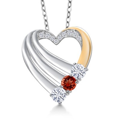 925 Silver and 10K Yellow Gold Moissanite and Garnet and White Lab Grown