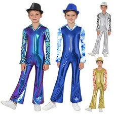 Kids Boys Disco Outfit Cha-Cha Dancewear Stage Jumpsuit Halloween Costume Rave