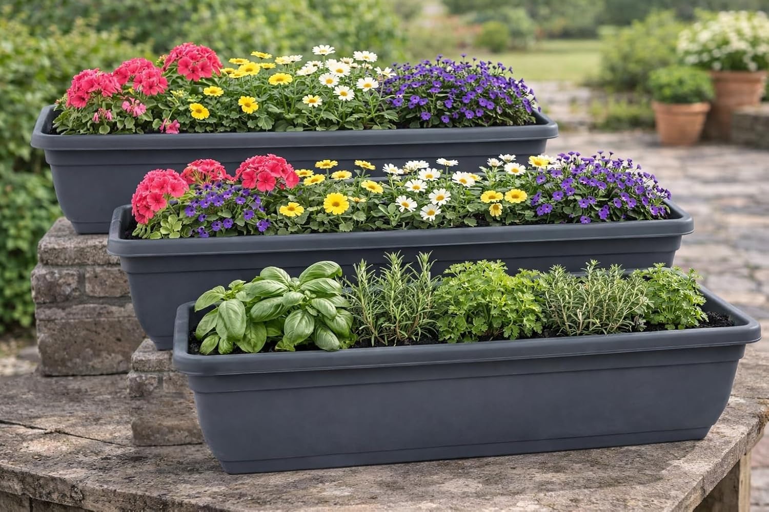 Grey Trough Planters