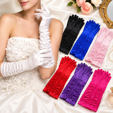 Satin Gloves Long Elegant Pleated Stretchy Evening Opera Party 20s Party Gloves