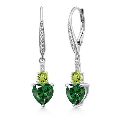 925 Sterling Silver Nano Emerald Peridot and White Lab Grown Diamond Drop