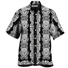 Skull Diamond Pattern Black And White Hawaiian Shirt