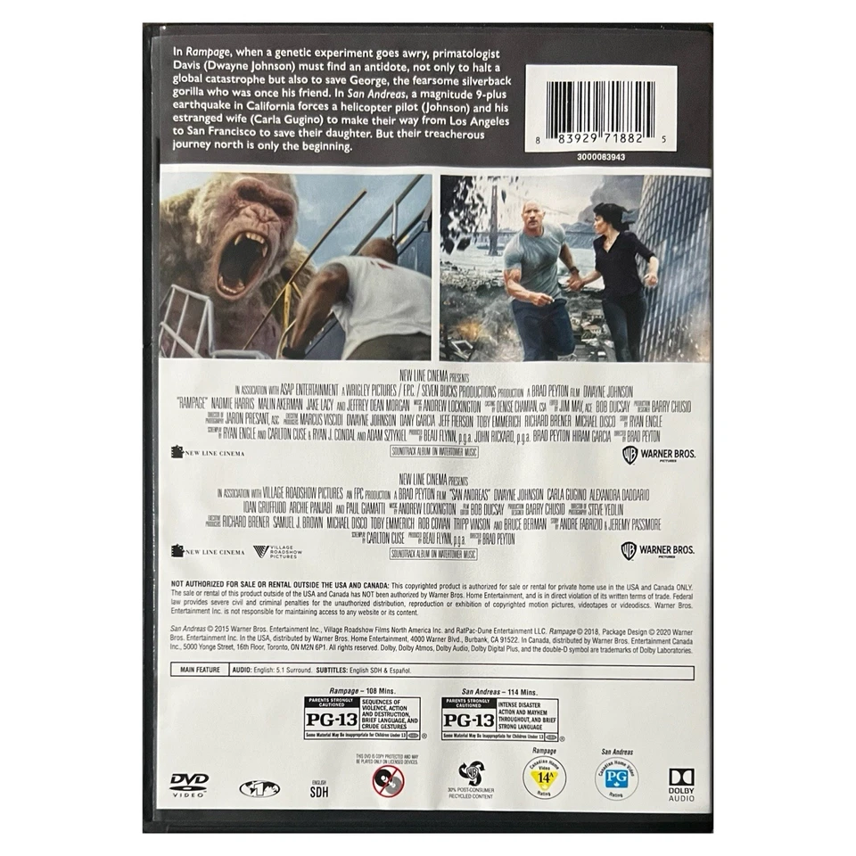 2 Film Collection: Rampage & San Andreas (DVD, 2020) - NEW SEALED - Image 2 of 3
