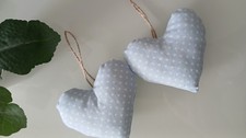 Decorazioni Shabby Da Appendere 2 Cuori Celeste A Pois Handmade