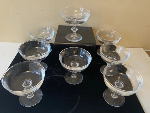 8 STEUBEN Champagne Martini Sherbet 7725 ETCHED KNOX MOTTO “I Move & I Progress”