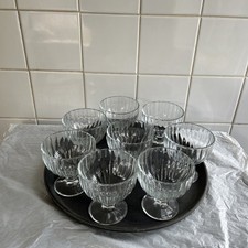 Set Vintage Ribbed Glass Dessert Bowls Footed Sundae Dishes X8 10cm French Style