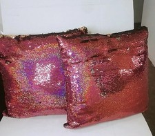 Pink gold Reversible Mermaid Pillow Pink Sequin Cover Glitter Bedroom Cushion