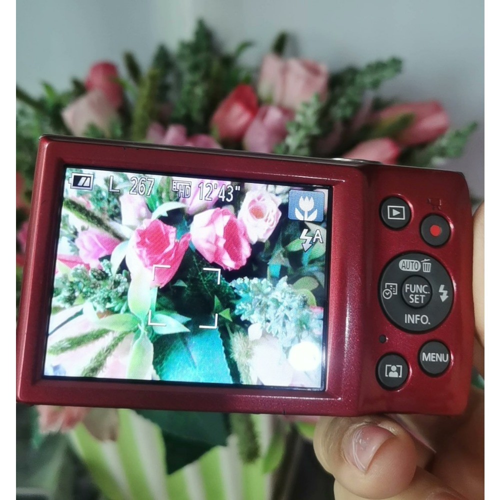 Canon IXY 200 PowerShot ELPH 185 fotocamera digitale rossa con caricatore, ba