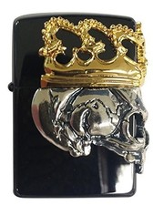 Briquet Zippo Huile Crâne Titane Métal Noir Plaqué Or Argent Ibushi Occasion