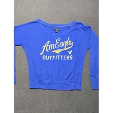 American Eagle Outfitters XS Thermal Long Sleeve Top Blue Graphic Y2K