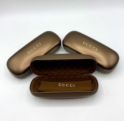 Set of Three Gucci Gold Hard Clam Shell Eyeglasses Sunglasses Small Case w/Cloth