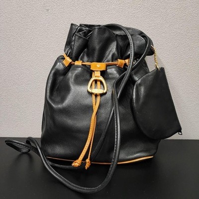 CELINE Vintage Leather Drawstring Shoulder Bag Black Made in Italy Rare