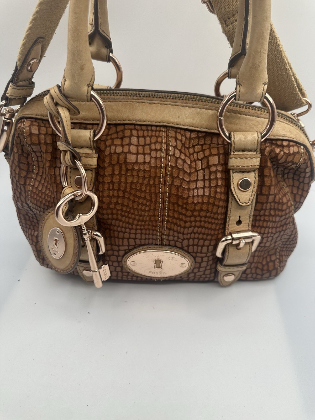 FOSSIL MADDOX BROWN PYTHON PRINT LEATHER SATCHEL … - image 2