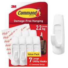 Command Large Utility Hook Pack of 7 Hooks and 12 Adhesive Strips White Damage