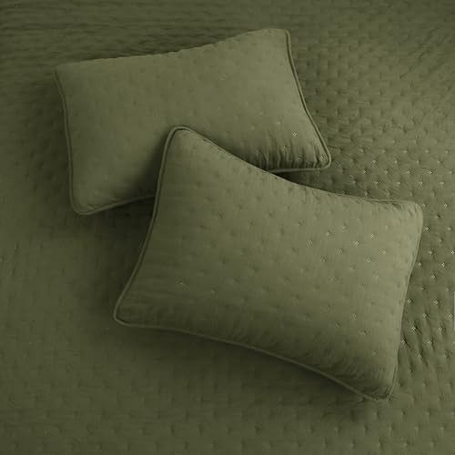 Grün Größe Quilt Bettwäsche Sets mit Kissenbezügen Leicht Weich Queen Oliv - Bild 7 von 7