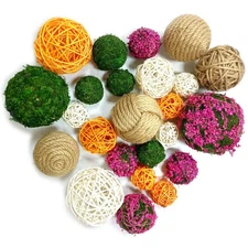 24 Pcs Decorative Balls, Wicker Balls, Moss Balls, Rattan Balls, Decorative G...