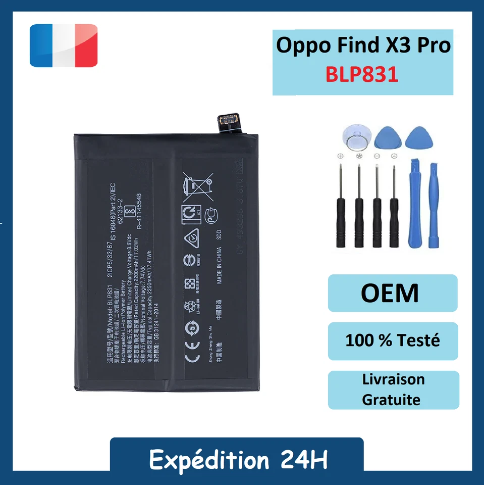 Batterie Oppo Find X3 / X3 Pro BLP831 + Outils