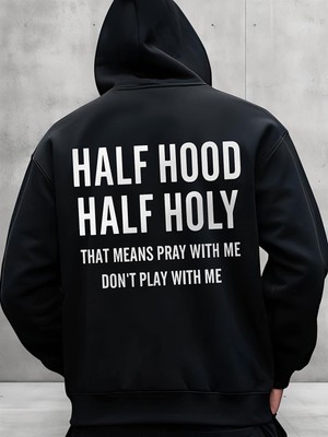 Half Hood Half Holy Hoodie  Plus Size Athletic Sportswear with Drawstring Hood,
