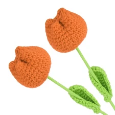 2Pcs Crochet Flower, Tulip Handmade Knitted Bouquet, Orange