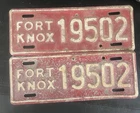 License Plate  Fort Knox  vintage  Military Vehicle Matching Pair  WW2