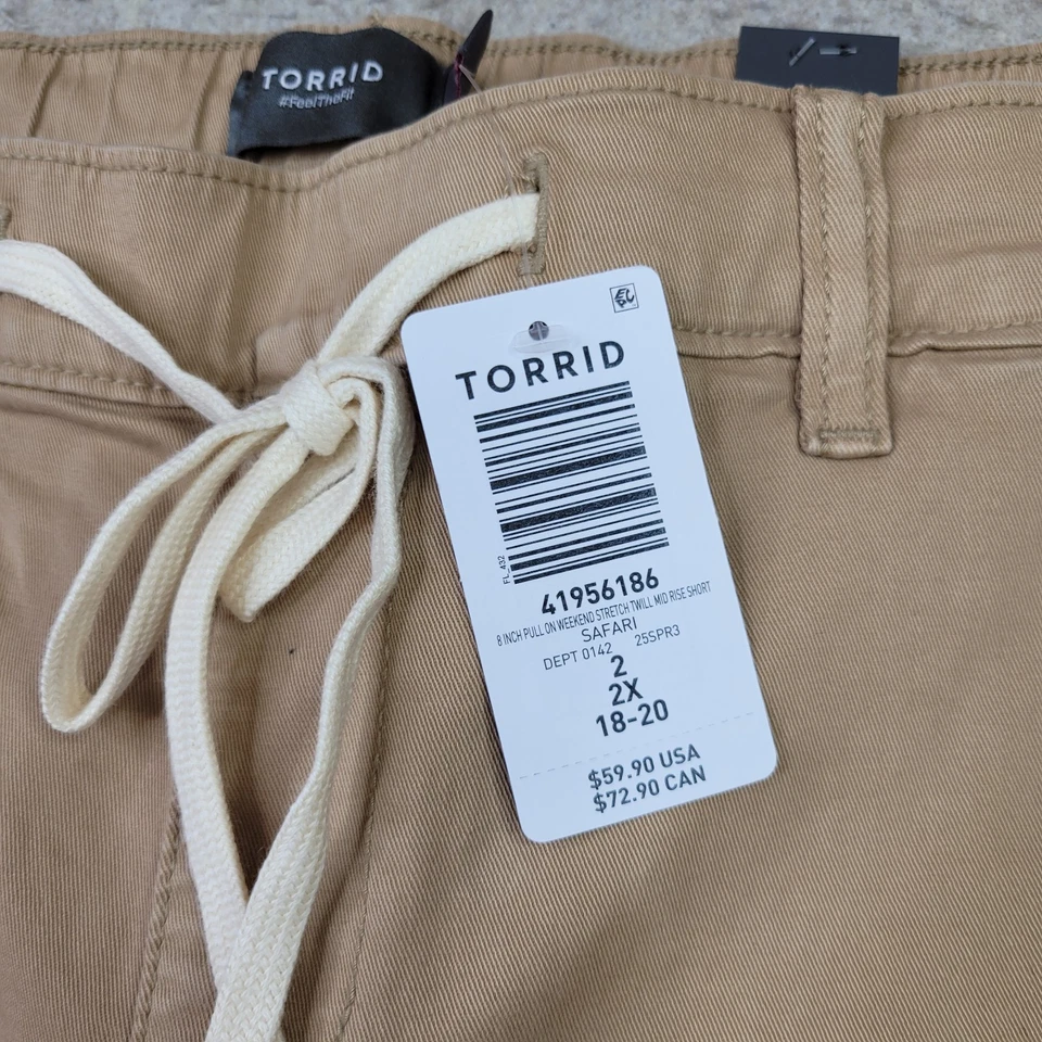 Torrid Weekend Shorts Women’s 2X Beige 8 Inch Pull On Stretch Twill Mid Rise NEW - Image 2 of 4