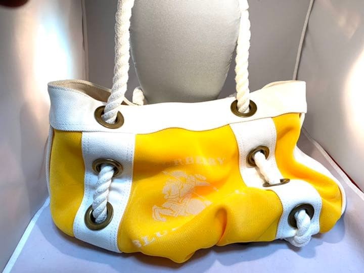 Burberry Blue Label Tote Bag Yellow Canvas Rope Handle Rare Design Japan New thumbnail 11