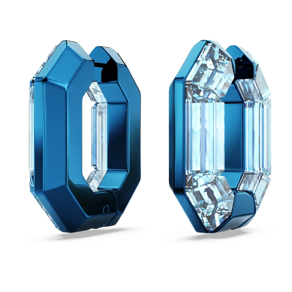 Swarovski Lucent Hoop Earrings, Octagon Shape, Small, Blue 5696038 Foto 3 de 4