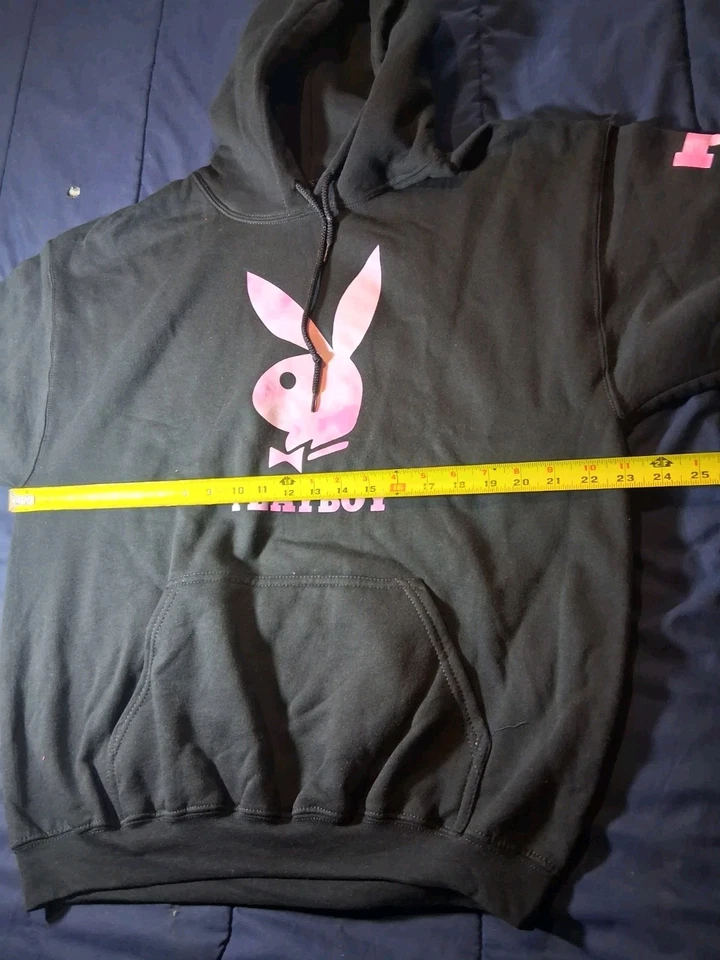 Playboy Hoodie New Size Large Jet Black Vinyl Print Mens - Image 2 of 4