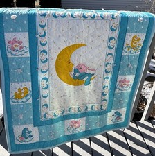Vintage Care Bears Baby Toddler Quilt Approx 43  x 34  - 1980s Original