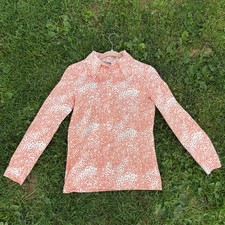 NRC Fashions Vintage 70s Button Down Shirt Small Orange White Ditsy Dot Disco