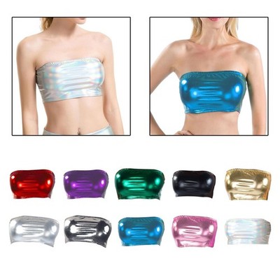 Damen Bandeau Top Einfarbig Oberteil Ärmellos Badeanzug Oberteil Trägerlos für Club
