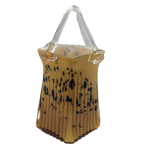 Murano Style Glass Purse Vase Handbag Shape Art Glass Fluted Decor VTG READ