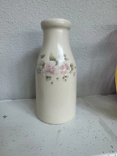 Pfaltzgraff Tea Rose Stoneware Milk Bottle 8" Juice Pitcher/Vase USA Vintage