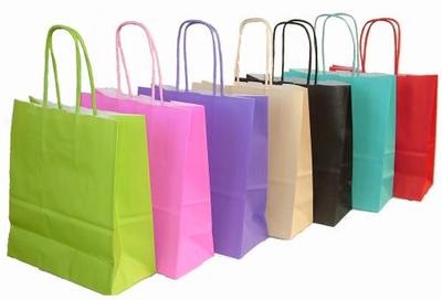 10 Party Papiertragetaschen mit gedrehten Papiergriffen - Größe: 20 x 18 x 8