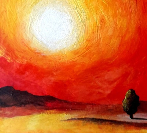 ORIGINAL ACRYLIC SURREAL ART CONCEPTUAL Sunset Trees LANDSCAPE MODERN PAINTING - Picture 3 of 3