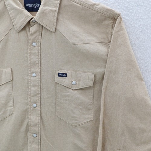 Wrangler Pearl Snap Shirt Men's 2XL Beige Long Sleeve Cotton Western Workwear - Picture 2 of 7