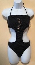 NWT Victoria's Secret SWIM Cut-Out Lg Black Tassel One Piece SwimSuit RARE N6517