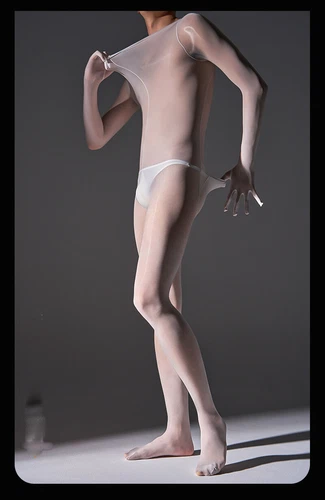 Plus Herren 8D Öl glänzend Full Bodystocking transparenter Overall mit Handschuhen Kapuze/Zehen - Bild 19 von 48