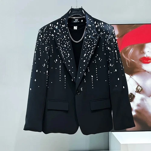 VETEMENTS Giacca blazer uomo lusso diamantata imbottita spalle larghe moda casual trendy