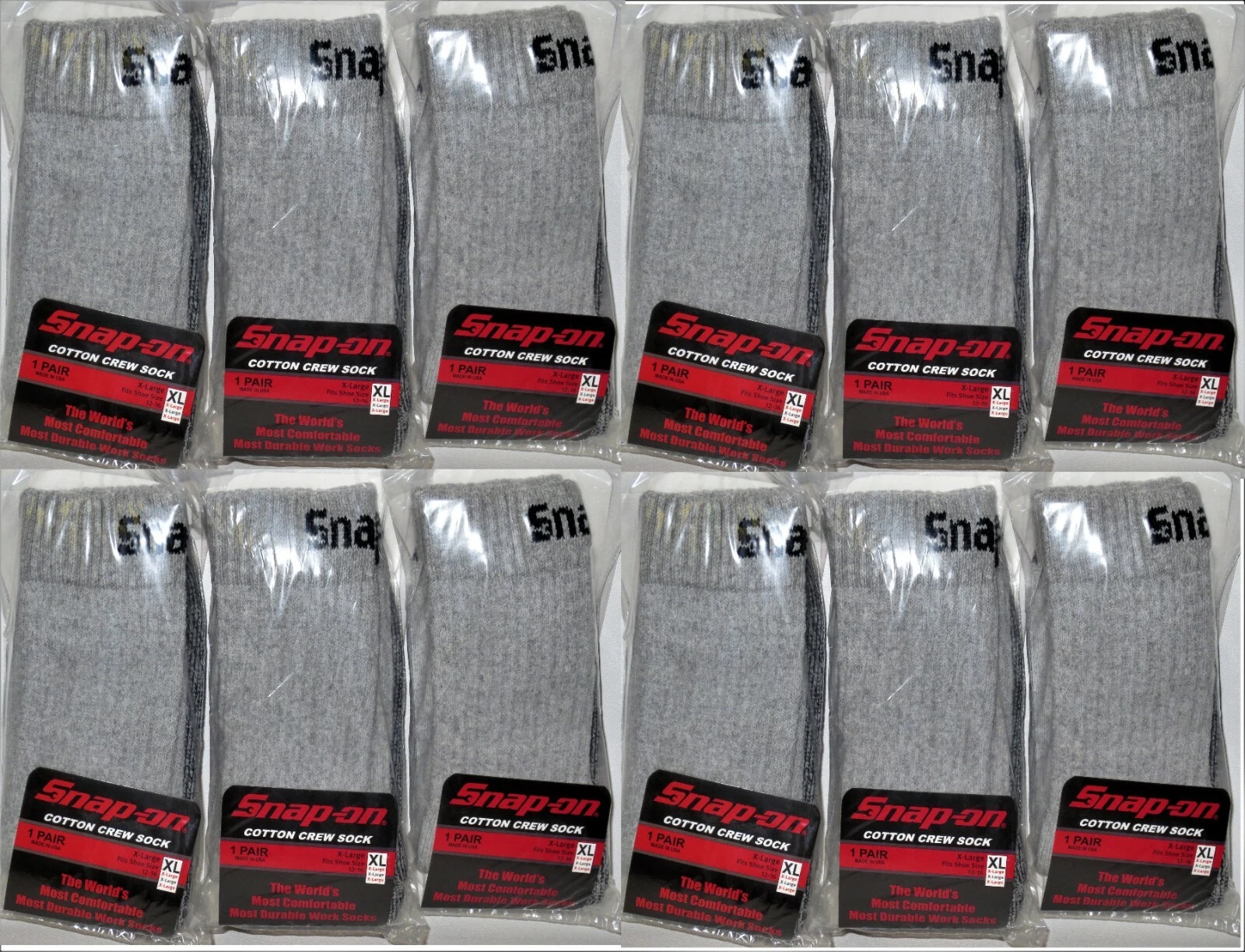12 PAIRS Men's GRAY Snap-On Crew Socks X-LARGE *FREE SHIPPING* MADE IN USA *NEW