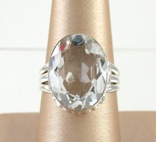 .925 Sterling Silver Prasiolite Statement Ring Split Shank Pale Green Oval sz 8