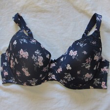 Laura Ashley Blue Floral W/ Lace T Shirt Bra sz 42D Lined Cups Underwire 42 D