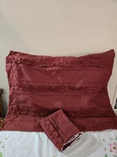 Set Of 2 Chic Home Design Red Burgundy Ruffle Floral Standard Pillow Shams
