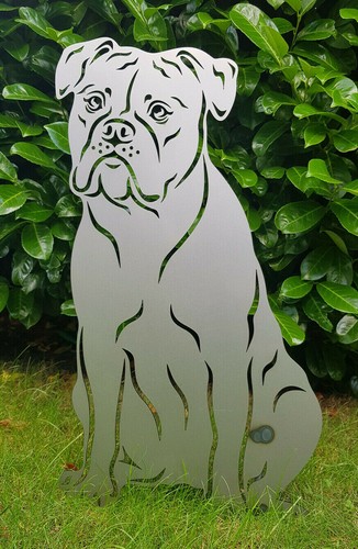 Figur Englische Bulldogge Höhe 60 cm blank Gartenfigur Hundefigur Hund Stecker - Bild 2 von 3
