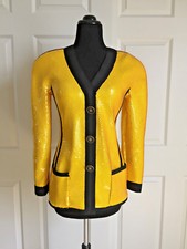 Chanel Jacket SCUBA Yellow Sequin Jacket RARE w/ Large CC Buttons SZ 36